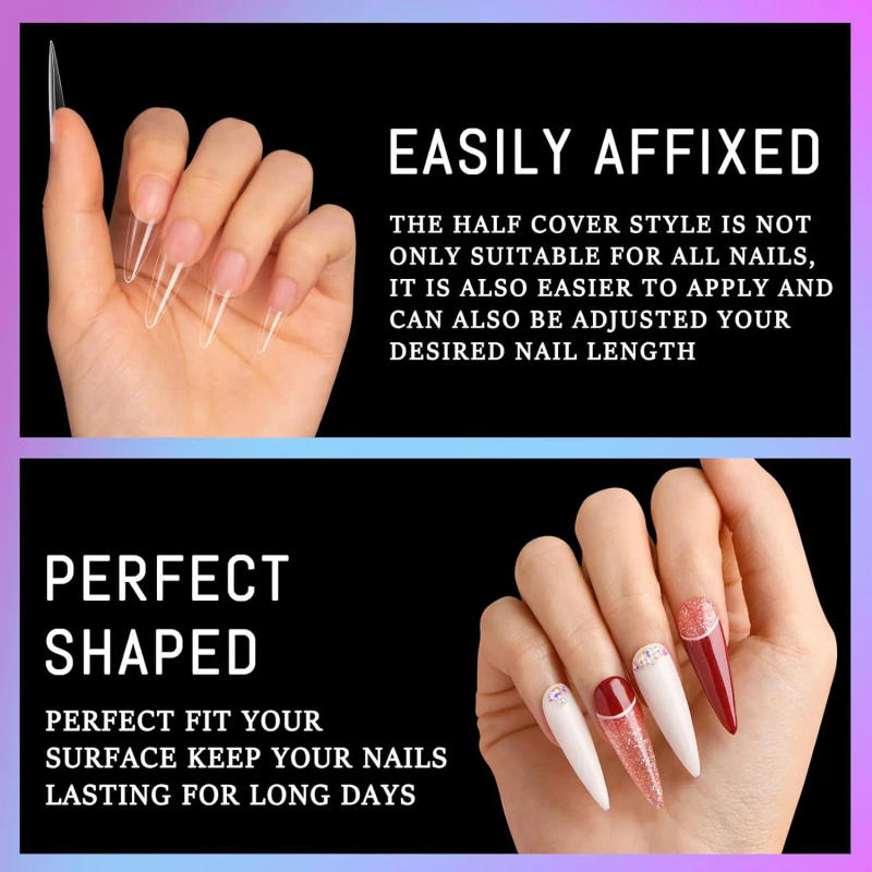 Description Picture 6 of item240Pcs Clear False Nails Tips Half Cover Fake Nail 12 Sizes Stiletto Shape Nail Tips Manicure With Box For Nail Salon Home DIY