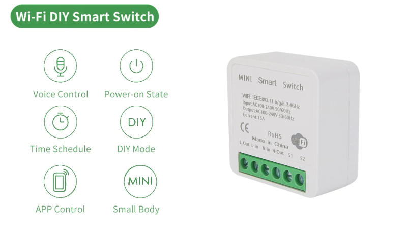 Description Picture 3 of itemWifi Mini Smart Switch 16A DIY Light Switches 2 Way Wireless Smart Home with Tuya Smart Life EweLink Alexa Alice Google Home