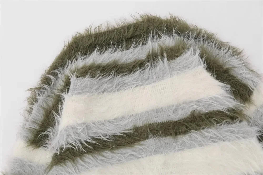 Description Picture 4 of itemStriped Plush V-neck Sweater Men's Loose Casual Brushed Knit Trendy Couple Versatile Comfortable Harajuku High Street Cardigan