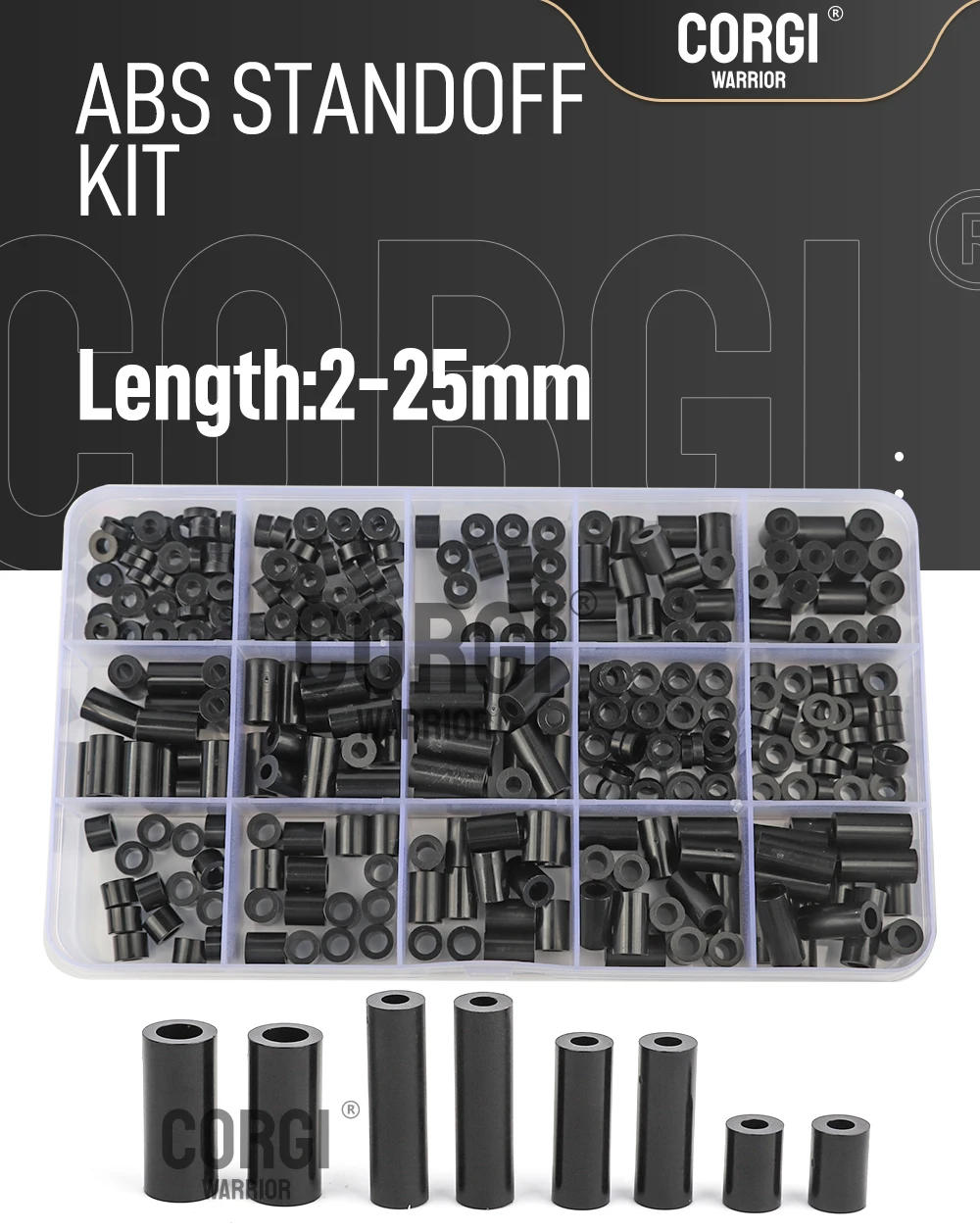 Description Picture 2 of itemRound Nylon Spacer Standoff Screw Nut Assortment Kit Pieces Up to 345 Black Electrical Outlet Washers Set ID 3.2/4.2/6.2/8.2 mm