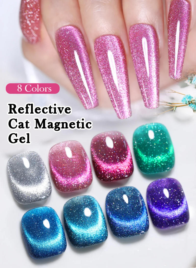 Description Picture 2 of itemBORN PRETTY 10ml Reflective Cat Magnetic Gel Red Glitter Gel Nail Polish Sparkling Shining Snowlight Effect Soak Off UV Varnish