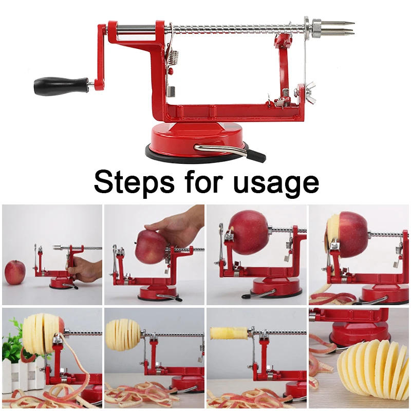 Description Picture 3 of itemApple Peeler 3 in 1 Stainless Steel Core Slice Cutter Hand-cranked Fruit Peeler Slicing Tools Kitchen Apple Slicer Corer Cutter