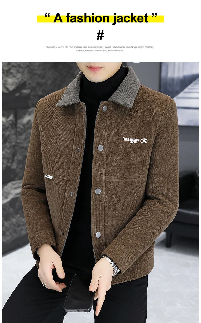 Description Picture 3 of itemHigh Quality Winter Solid Color Woolen Jacket for Men Thickened and Warm Trench Coat Casual Business Streetwear Overcoat 2023