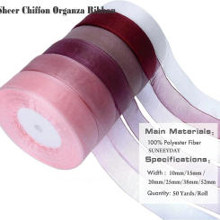 50 Yards Sheer Chiffon Ribbon Organza Lace Ribbons For DIY Crafts Christmas Halloween Wedding Decoration Gift Wrapping Fabric