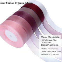 50 Yards Sheer Chiffon Ribbon Organza Lace Ribbons For DIY Crafts Christmas Halloween Wedding Decoration Gift Wrapping Fabric
