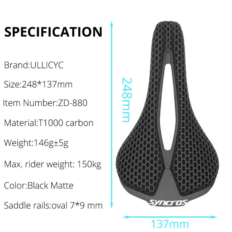 Description Picture 4 of itemSYNCROS 3D Printed Ultralight Bicycle Saddle 146g 248x137mm Carbon Saddle  Bicycle Seats for MTB Road Gravel Bike Seat Parts