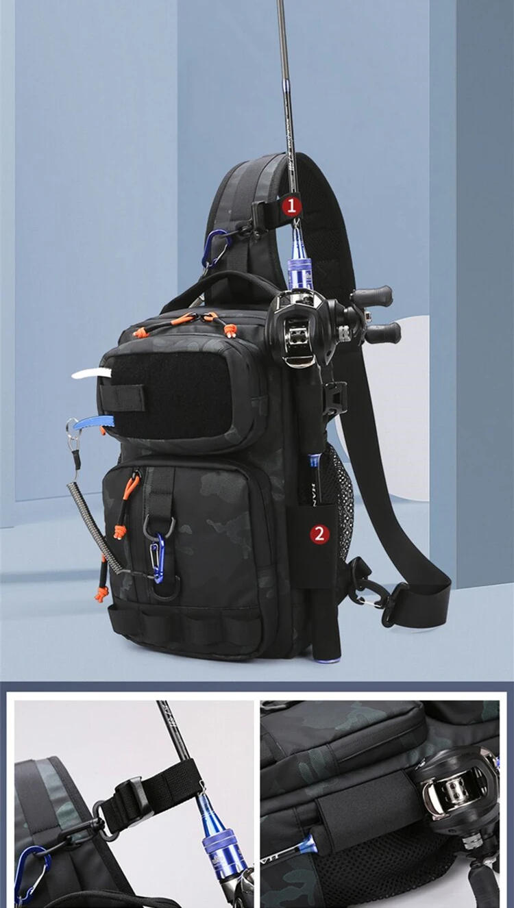 Description Picture 5 of itemNew Fishing Tackle Backpack Lure Box Gear Storage Bag Fanny Pack for Men Fly Fishing Backpack with Rod Holder Sling Shoulder Bag