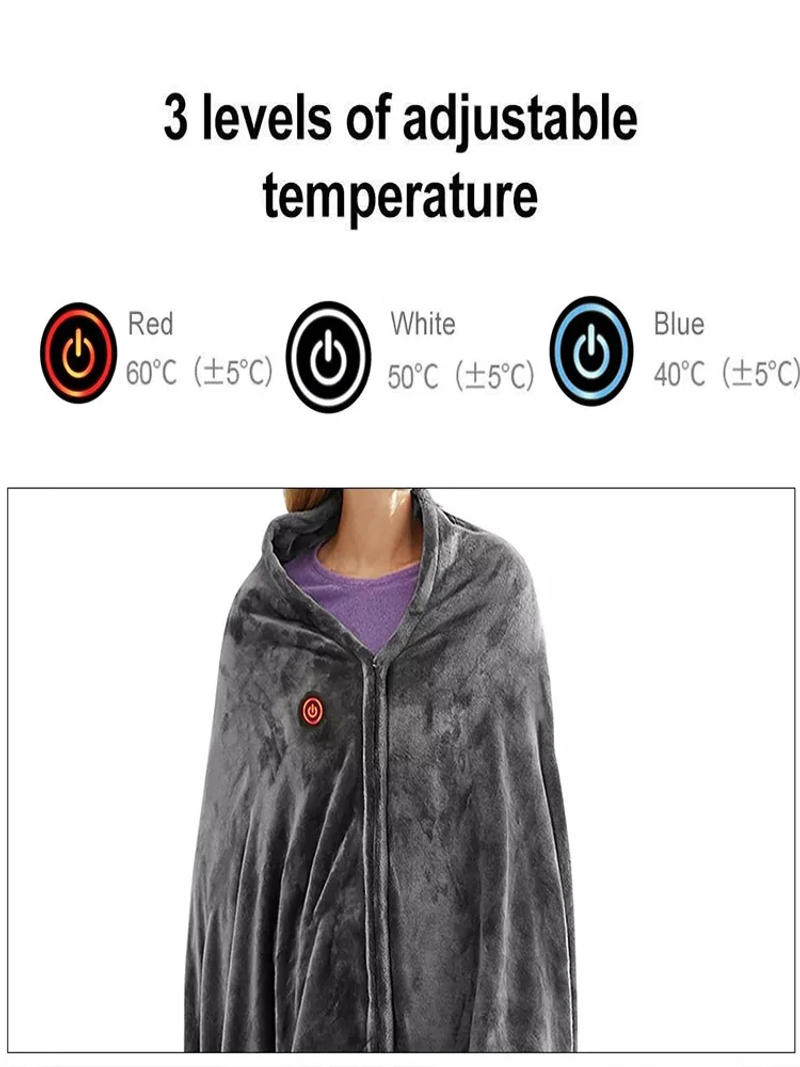 Description Picture 4 of itemENjoyce Winter Heated Warm Shawl Men Women Cold Protection Body Plush Fleece Coral Flannel Heating Blanket