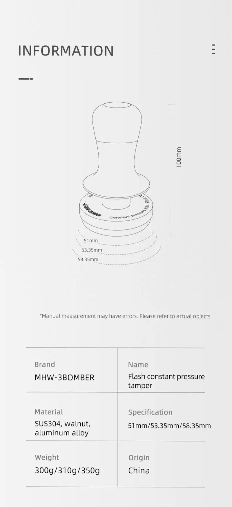 Description Picture 2 of item51/53/58.35mm Coffee Tamper 30lb Constant Pressure Espresso Tamper with Calibrated Spring Loaded Coffee Leveler Barista Tools