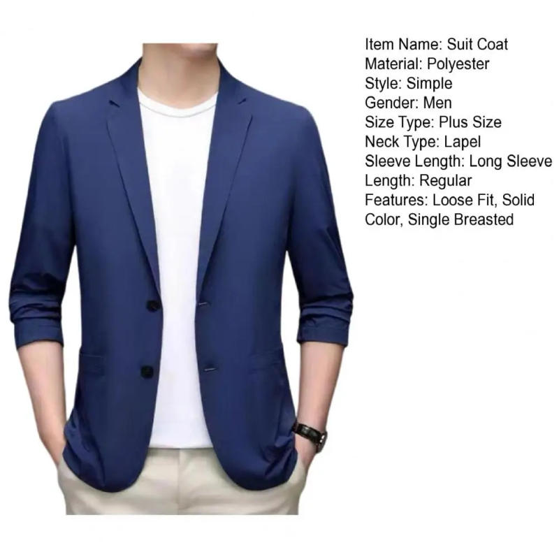 Description Picture 3 of itemClean Shoulder Lines Suit Coat Business Formal Suit Coat Lapel Long Sleeve Single Breasted Jacket with Pockets Elegant for Men