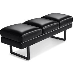 Office Guest Chair 3 Seats Upholstered Reception Bench 59.6" Faux Leather Lobby Waiting Room Chairs Alloy Steel Frame Wide