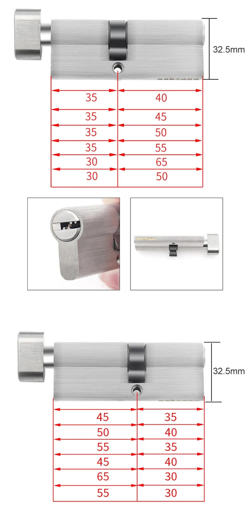 Description Picture 6 of itemSpecial custom Security door Center asymmetry brass lock cylinder with knob aluminum alloy door Eccentric lock core height 32mm