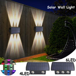 Solar LED Spotlight Outdoor Wall Lamp 4/6 LED Waterproof Up and Down Luminous Fence Lighting for Wall Balcony Courtyard Garden