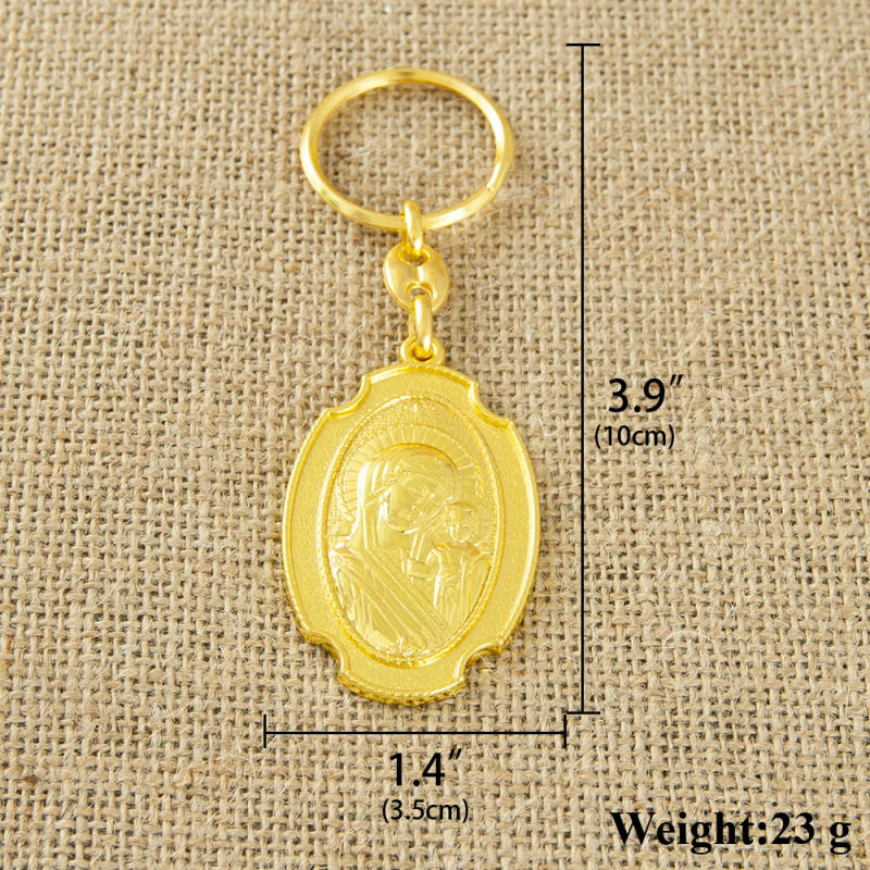 Description Picture 3 of itemHT Orthodox Religious Gift Catholic Church Souvenir Keychain Gold Plated Virgin Mary Statue Prayer Alloy Keychain
