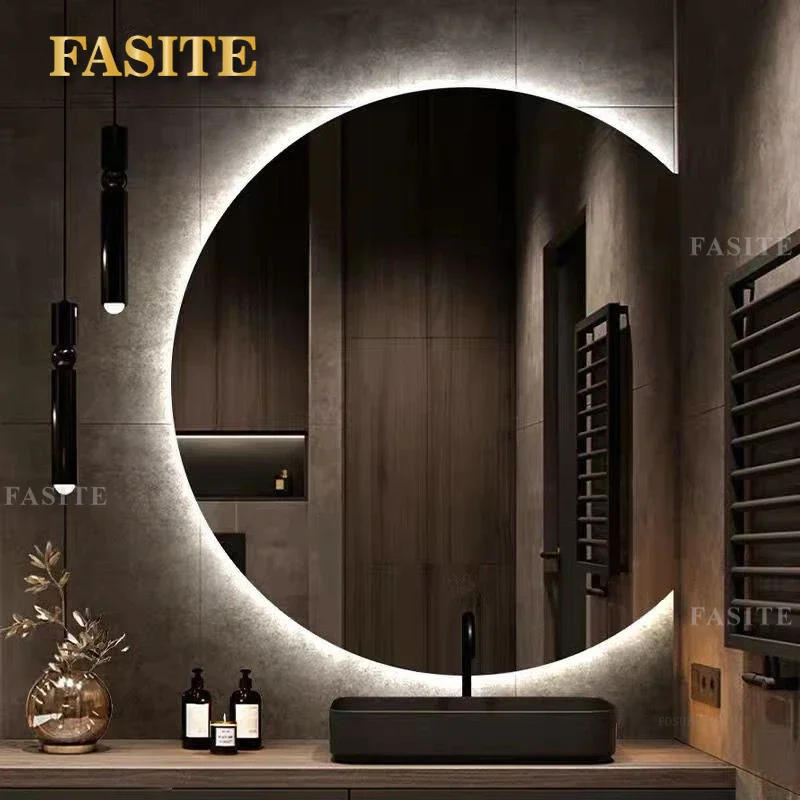 Description Picture 5 of itemNordic Special-shaped Bath Mirrors Semicircular Makeup Mirror Wall Hanging with Light Bathroom Led Touch Screen Bathroom Mirror