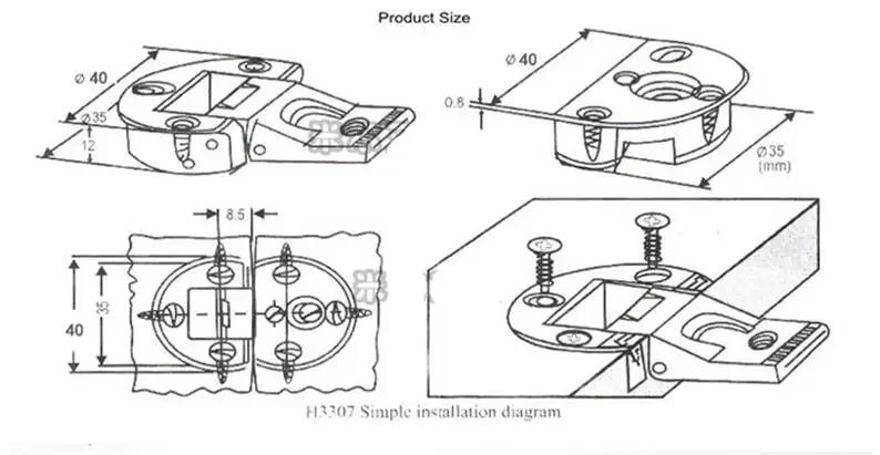 Description Picture 6 of itemFolding Hinge Zinc Alloy Double Cups Up Down 180 Degree Cabinet Door Pirated Concealed Flat Adjustable Furniture Hardware