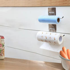 Kitchen Paper Towel Hanger Non-perforated Stainless Steel Lazy Rag Holder Roll Paper Storage Rack Plastic Wrap Storage Rack