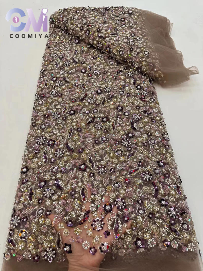 Description Picture 4 of itemLace Fabric with Beads and Sequins for Women, Heavy Process, 5Y Embroidery, Wedding Party Dress Series, Autumn, 2023