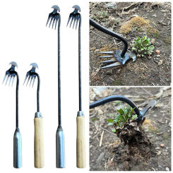 2 In 1 Garden Rake Manual Weed Grass Rooting Hoe Tool Puller Shovel Weeding Removal Gardening Loose Soil Harrow Leaves Collect