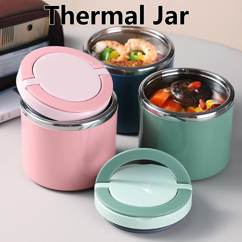 Description Picture 2 of item630/1000ml Thermal Jar Food Grade Insulated Soup Cup Thermos Containers Stainless Steel Roumd Style Thermo Keep Hot Lunch Box