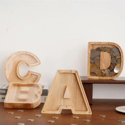 26 English Alphabet Moneybox Coin Money Piggy Bank Wooden Letter Saving Box Desktop Ornament Home Decor Crafts For Kids