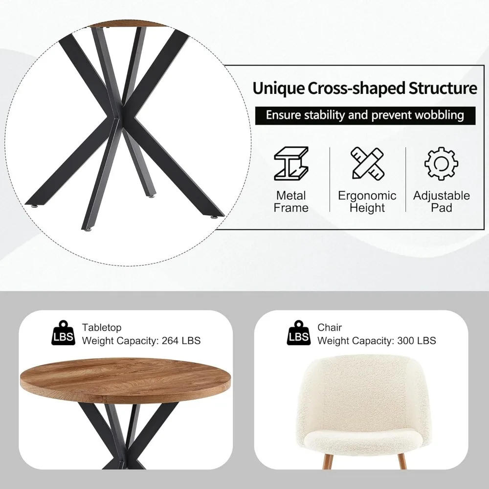 Description Picture 5 of item3 Pieces 37-Inch Round Dining Table and Upholstered Chairs for Two Person, MDF Table-top