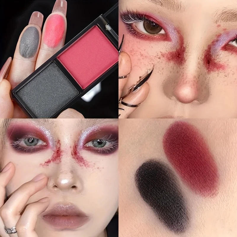 Description Picture 5 of item2-Color Red Black Smoky Eyeshadow Palette Matte & Shimmer Waterproof Dark Punk Halloween Makeup Glitter Pigment for Eyes