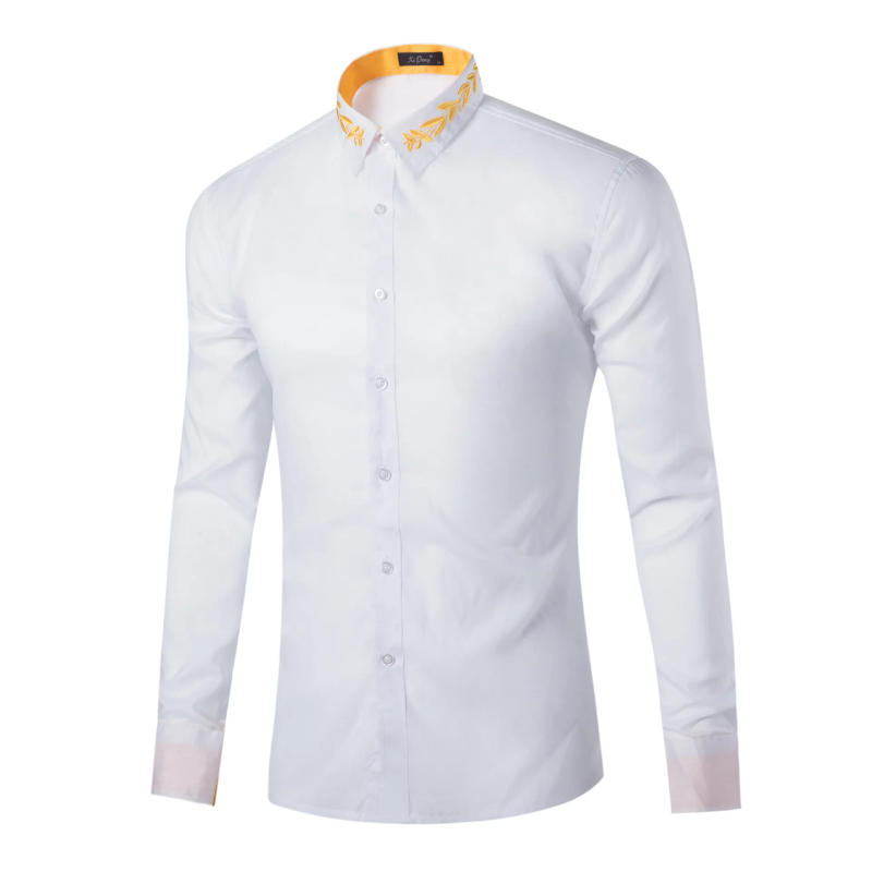 Description Picture 3 of itemGold Embroidery Mens Dress Shirts 2024 Brand Long Sleeve Wedding Groom White Shirt Men Casual Button Up Camisa Social Masculina