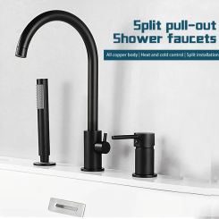 copper three-hole basin faucet at the bathtub edge separate three-piece double-gun control washbasin cold and hot Mixer Black