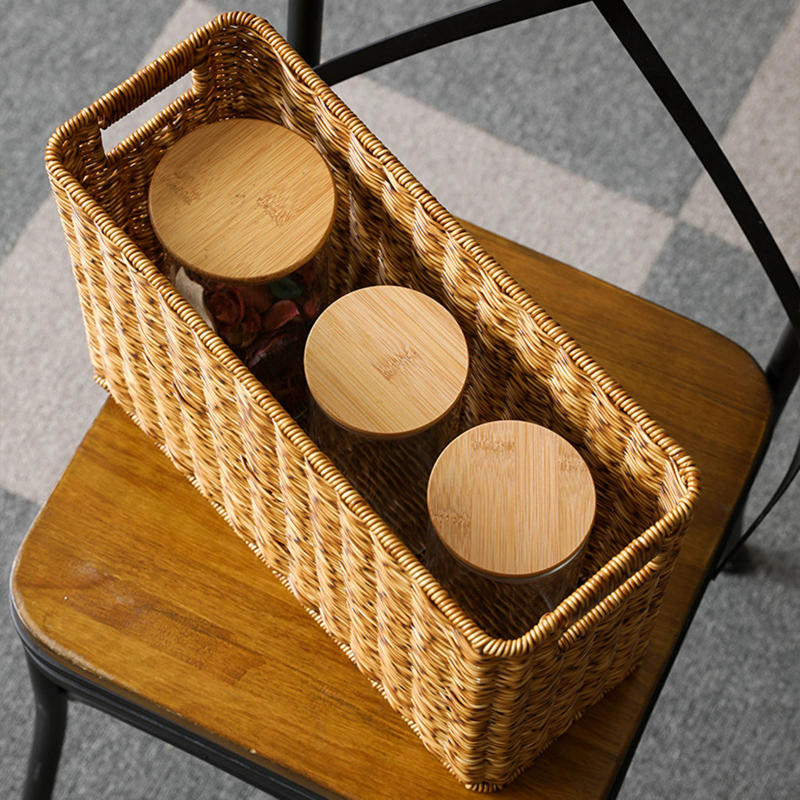 Description Picture 5 of itemRattan-Like Magazine Basket Containers Multifunctional Rectangle with Handles Basket Storage for Magazine Newspaper Cabinets