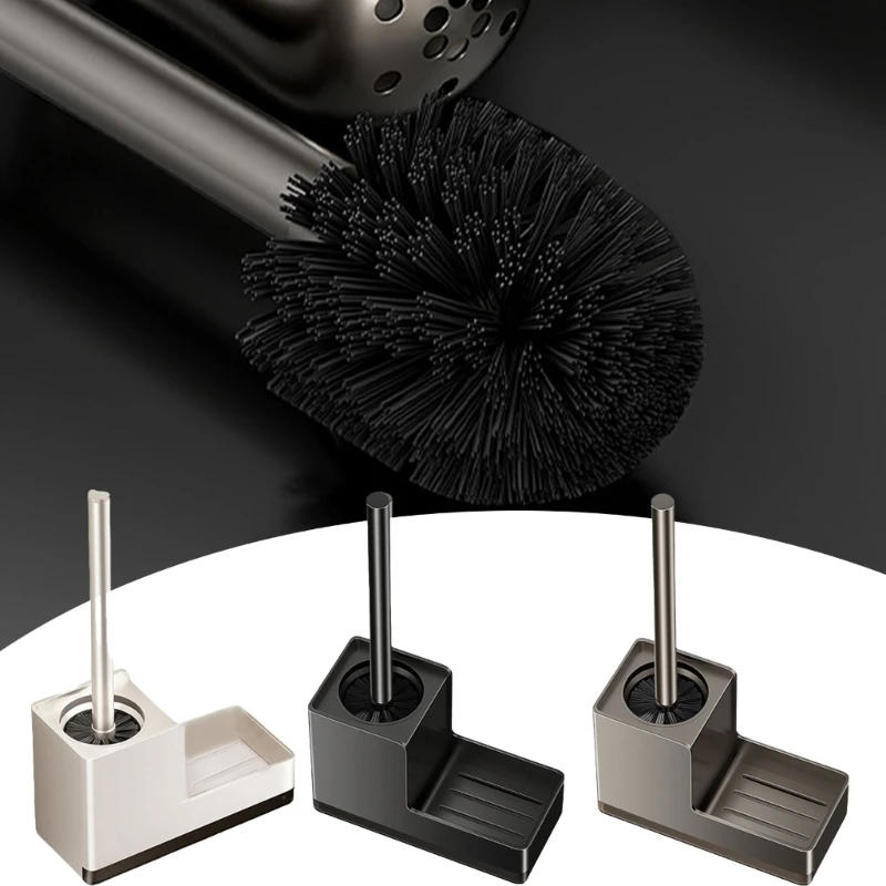 Description Picture 6 of itemLong Handle Bathroom Brush with Storage Shelf Not Drill Installation Modern Toilet Brush Set with Convenient Holders