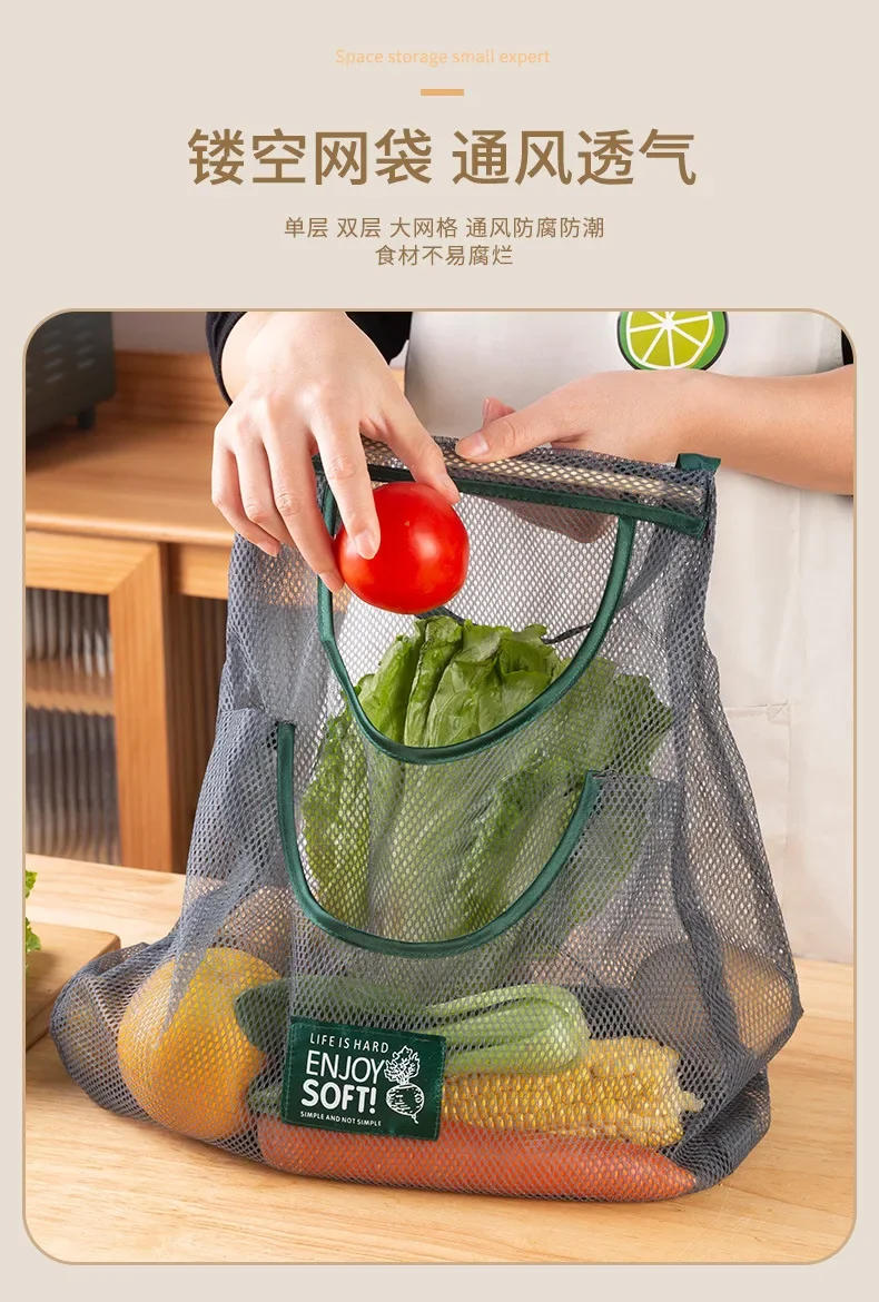 Description Picture 5 of itemReusable Kitchen Hanging Mesh Bag Home Fruit and Vegetable Net Bag for Ginger Garlic Potatoes Onions Storage Baskets