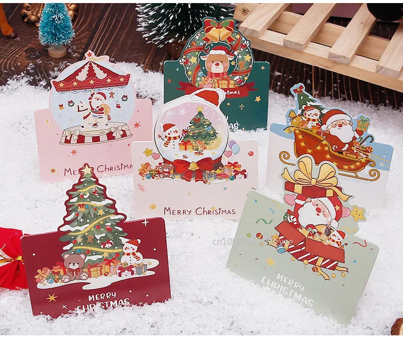 Description Picture 5 of item6PCS Christmas Greeting Card Mini Christmas Blessing Greeting Cards School Envelope Postcard Gift Card For Xmas New Year Gifts