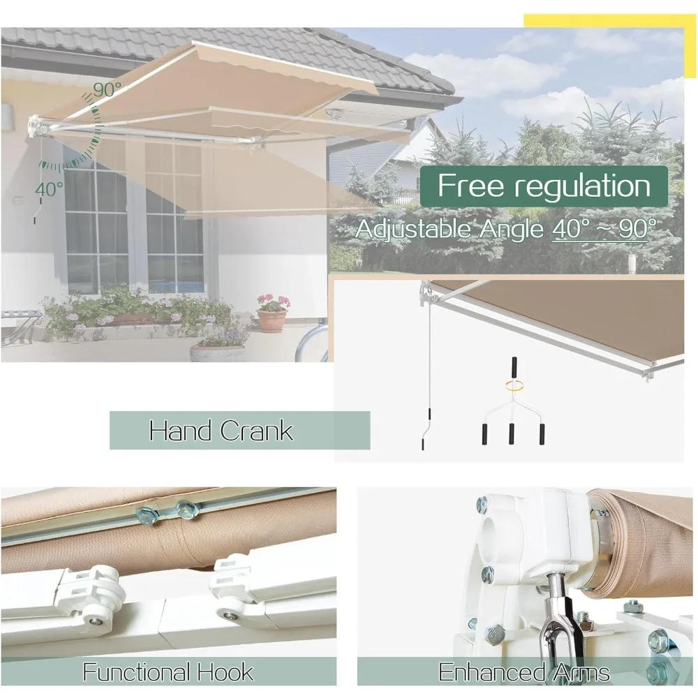 Description Picture 3 of itemAwnings for Patio, 10'x8' Retractable Awning Cover Sun Shade Shelter, 280g/m² Premium Polyester with PU Coating Fabric Outdoor