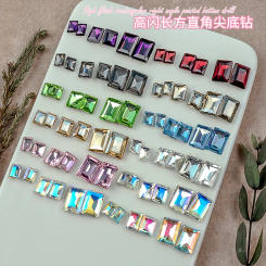 20PCS Sparkle Ice Translucent Colorful Rectangular Sharp Diamonds Glass Nail Art Rhinestones Decorations Manicure French Charms