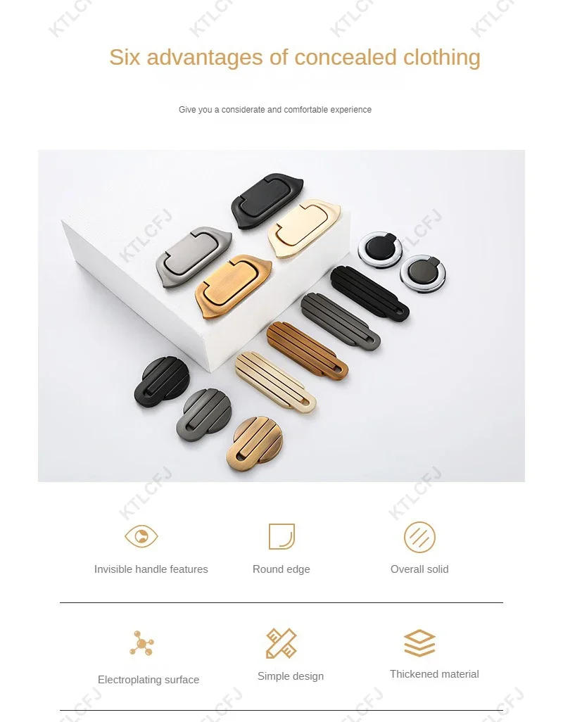 Description Picture 3 of itemSolid Base Zinc Alloy Flat Handle Light Luxury and Simple American Style Retro Tatami Cabinet Wardrobe Door Handle