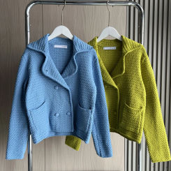 Peter Pan neck chunky knit cardigan traf 2024 new double breasted design and long sleeve knitted short jacket for women