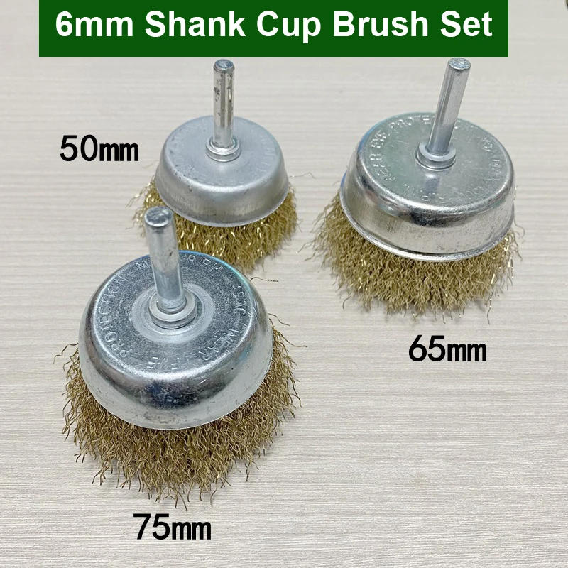 Description Picture 5 of item3/5/6Pcs 6mm 1/4" Shank Brass Plated Carbon Steel Wire Cup/Wheel/End Brush Drill Rotary Tools Metal Rust Removal Polishing Clean