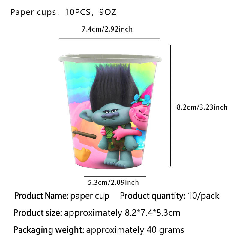 Description Picture 5 of itemTrolls Theme Birthday Party Supplie Set Disposable Tableware Cup Plate Tablecloth Gift Bag Baby Shower Kid Girl Party Decoration