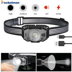 LED Induction Headlamp USB Rechargeable Head Lamp Smart Motion Sensor Headlight Zoomable Head Flashlight Outdoor Fishing Lantern