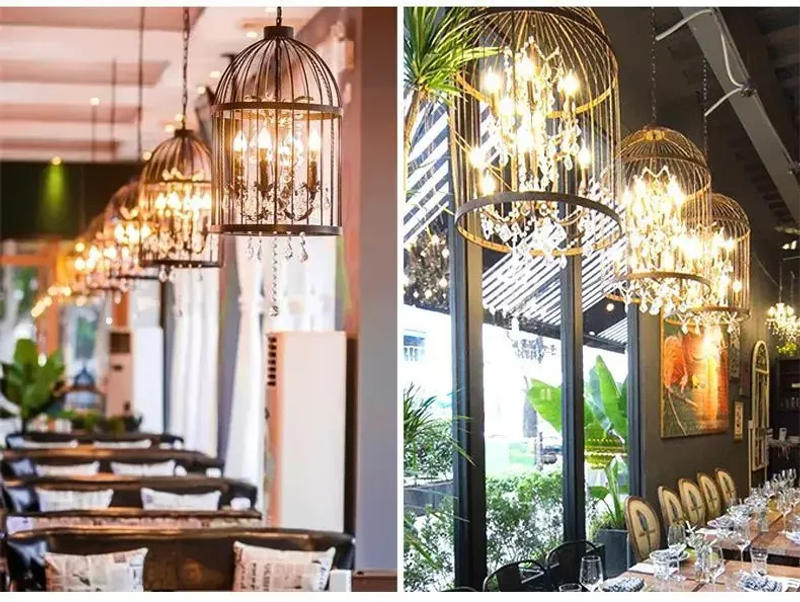 Description Picture 4 of itemVintage American countryside candle Chandelier iron circular LED light living room dining room birdcage crystal Chandelier