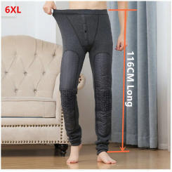 Tall Men Winter Long Johns Thermal Underwear Men's Leggings 116CM High Waist 6XL Plus Size Extra Berber Fleece Underpants