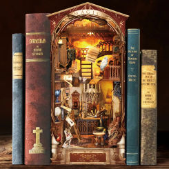NEW Retro DIY Wooden Book Nook Shelf Insert Miniature Kits Magic World Bookshelf Home Bookend Decor For Adult Handmade Gifts
