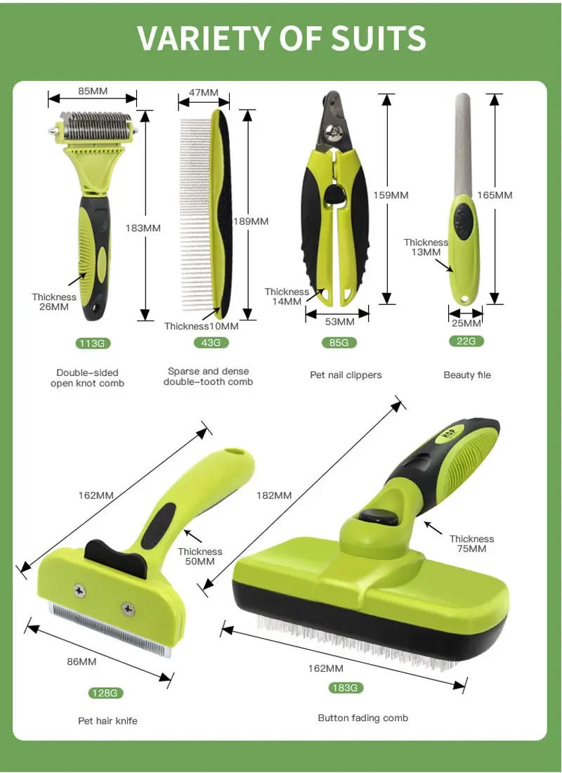 Description Picture 4 of itemProfessional Dog Brush Grooming Set for Dogs & Cats Grooming Set 6 Pieces Cat massage Brush, Dematting Brush, Undercoat Brush