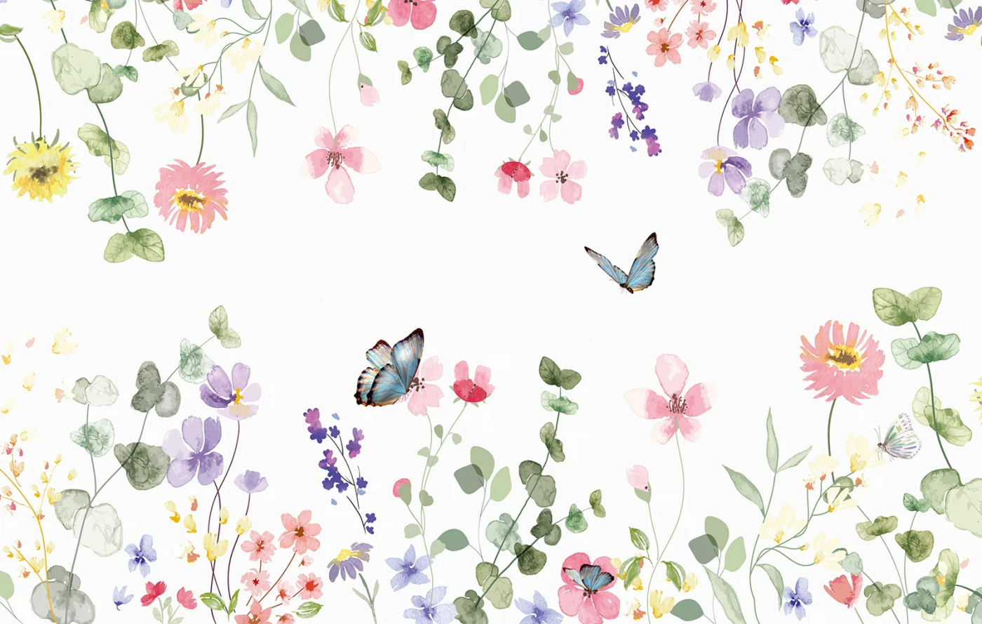 Description Picture 3 of itemWatercolor Flower Wallpaper,  Soft Botanical Floral Wall Mural, Little Florals with Butterflies Wall paper for Kids