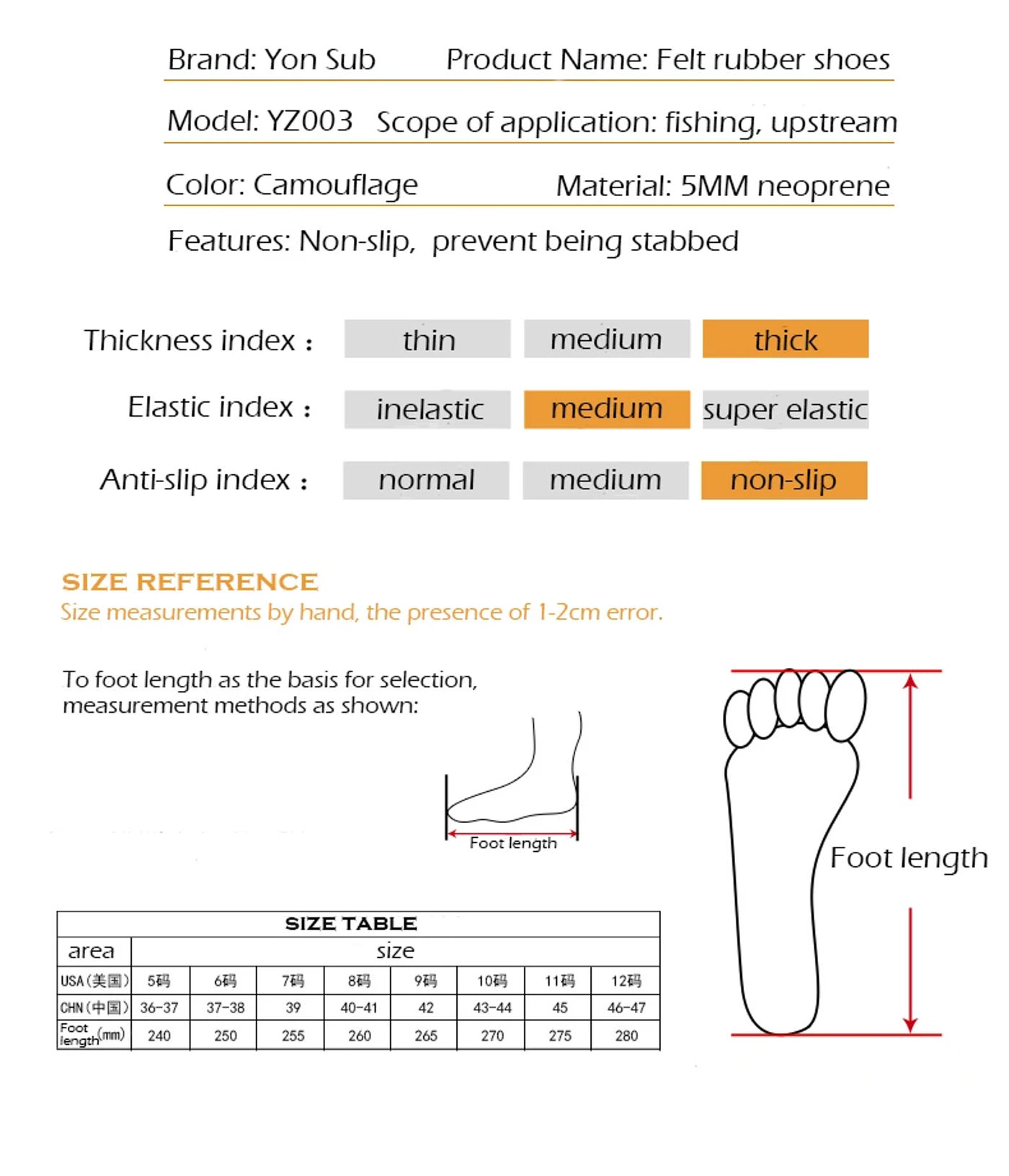 Description Picture 6 of itemYONSUB 5MM Neoprene Diving Boots Wear-resistant Upstream Shoes Non-slip Fishing Shoes Camouflage Keep Warm Water Sports Shoes