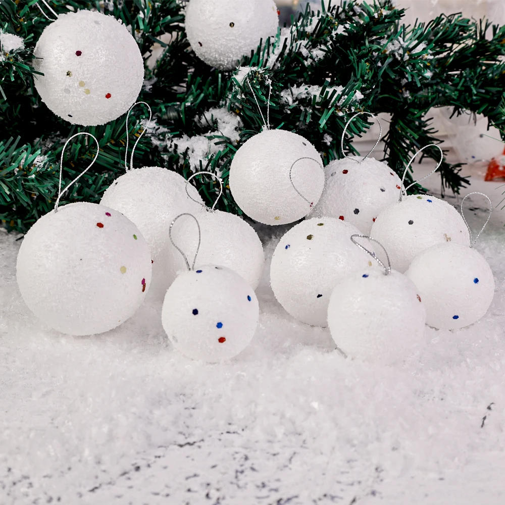 Description Picture 6 of item24/6Pcs White Christmas Balls Ornaments Round Foam Balls DIY Xmas Tree Hanging Pendant Ball Home Xmas New Year Party Decorations