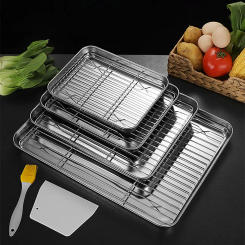 Kitchen Food Storage Tray Stainless Steel Serving Plates BBQ Steamed Spices Buffet Dishes Household Organizers Utensils