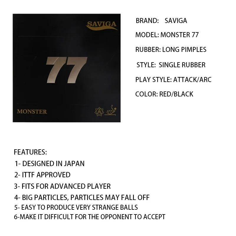 Description Picture 2 of itemSAVIGA 77 Monster Table Tennis Rubber Cured Medium Particle Long Pimples Offensive OX Ping Pong Rubber Good in Attack and Speed
