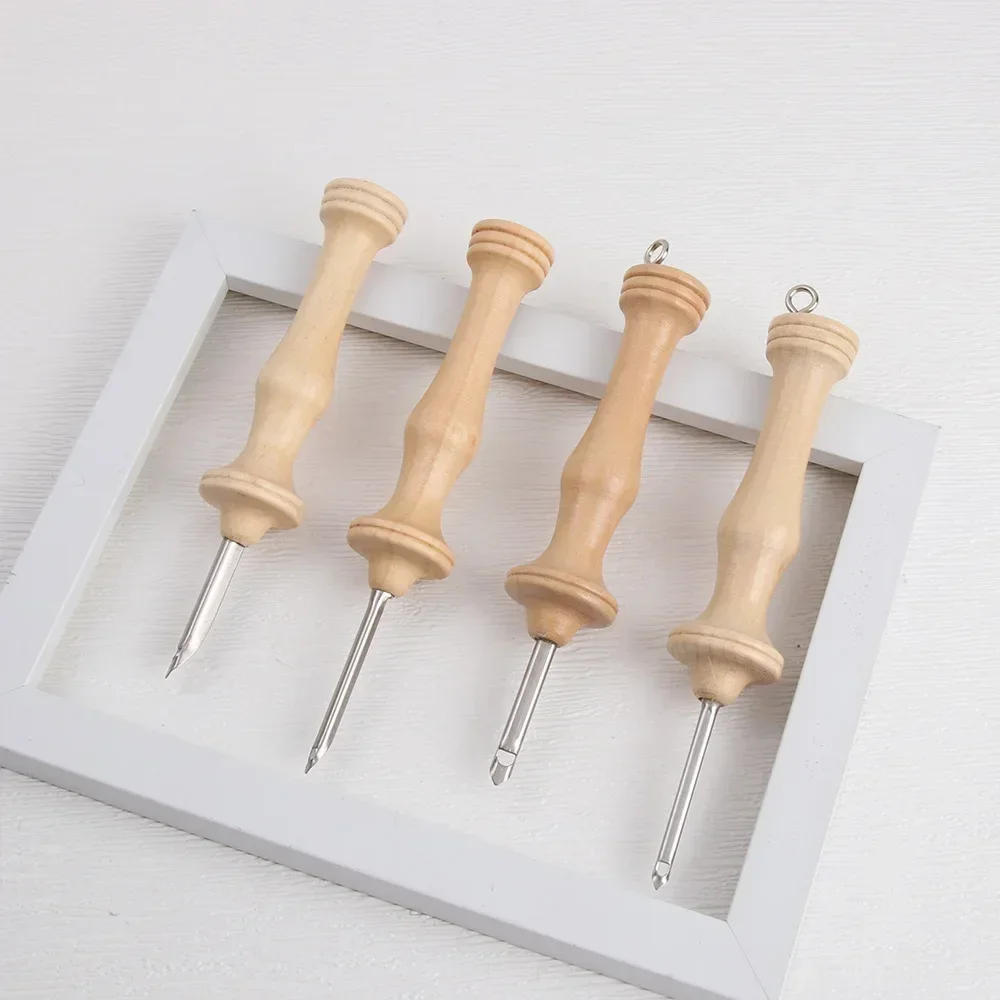 Description Picture 3 of itemDIY Knitting Embroidery Pen Replaceable Head Side Slit Weaving Felting Craft Punch Needle Threader Wooden Handle Sewing Tools